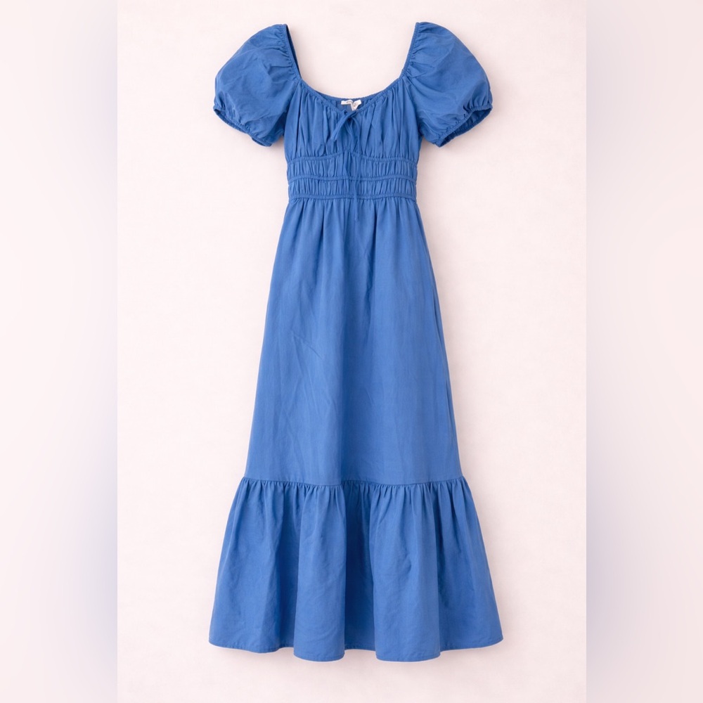 Blue Puff Sleeve Long Midi Dress
